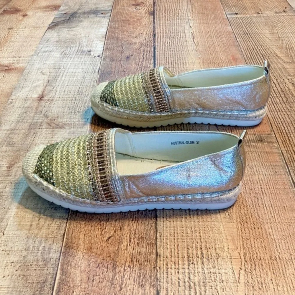Patrizia‎ Spring Step Austral Gold Metallic Espadrille Flats Beaded Shoes EU 37
